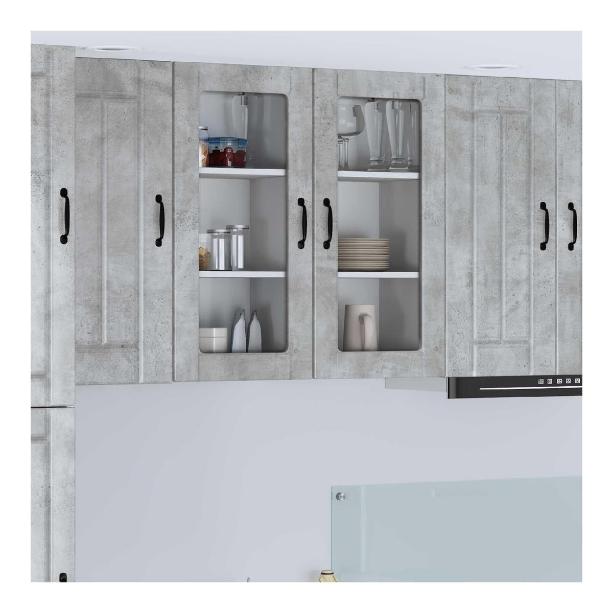 Kuchenschrank 2er Set, Beton Grau, 40x31x80 cm, Holzwerkstoff, Langlebige Kuchenmobel fur Innenbereiche, Praktische Aufbewahrung