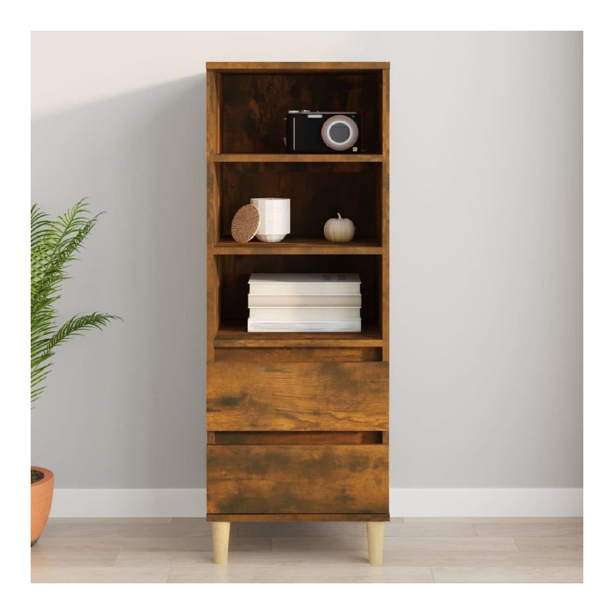 Schranke und Aufbewahrung, Buffets und Sideboards, Highboard geraucherte Eiche, 40 x 36 x 110 cm, Holzwerkstoff
