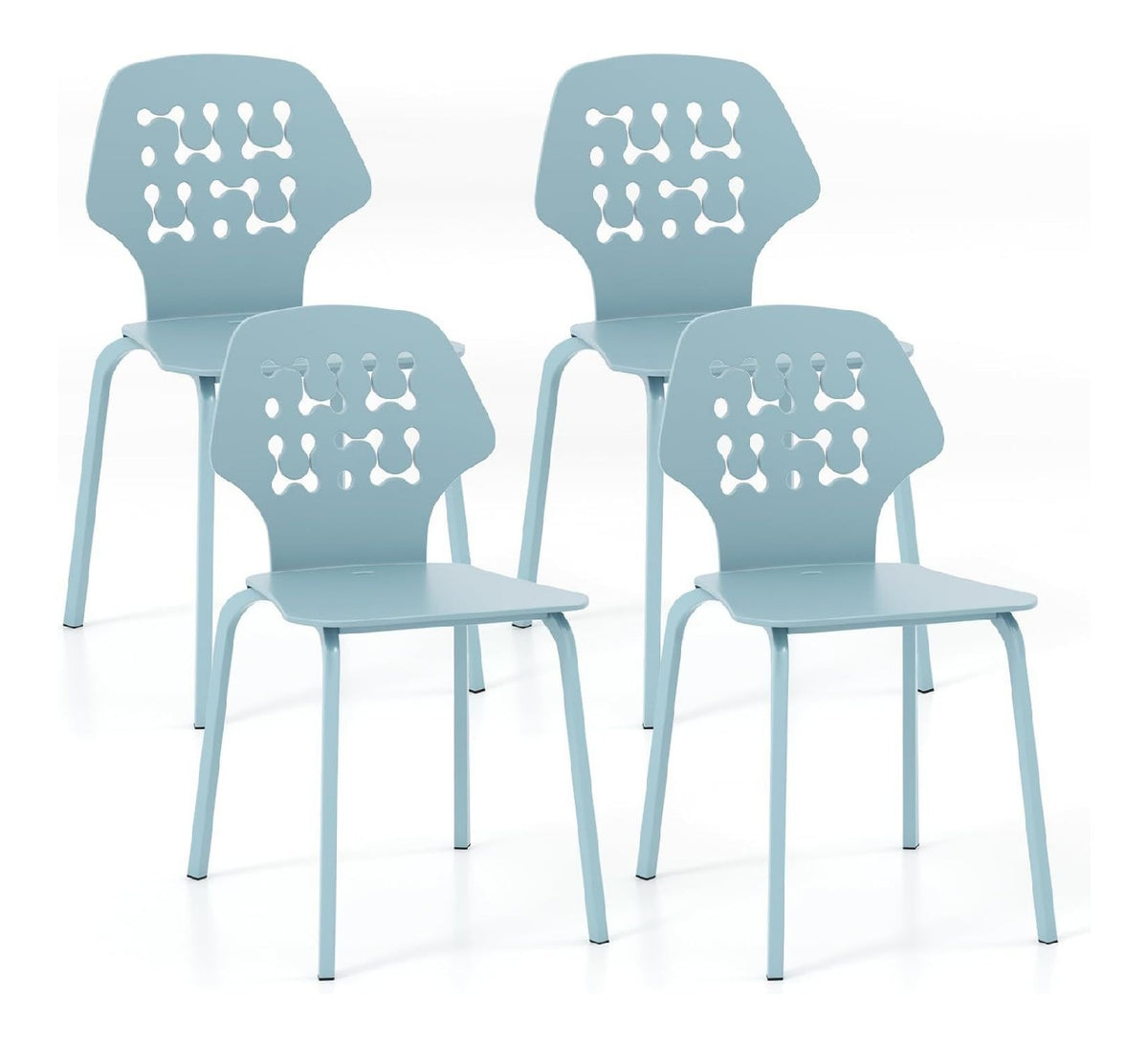 Set mit 4 Esszimmerstuhlen, Kuchenstuhl aus PP und Metall, ergonomischer tragbarer Stuhl mit verlangerter Ruckenlehne, Esszimmerstuhl ohne Armlehnen, Belastung 150 kg (blau)