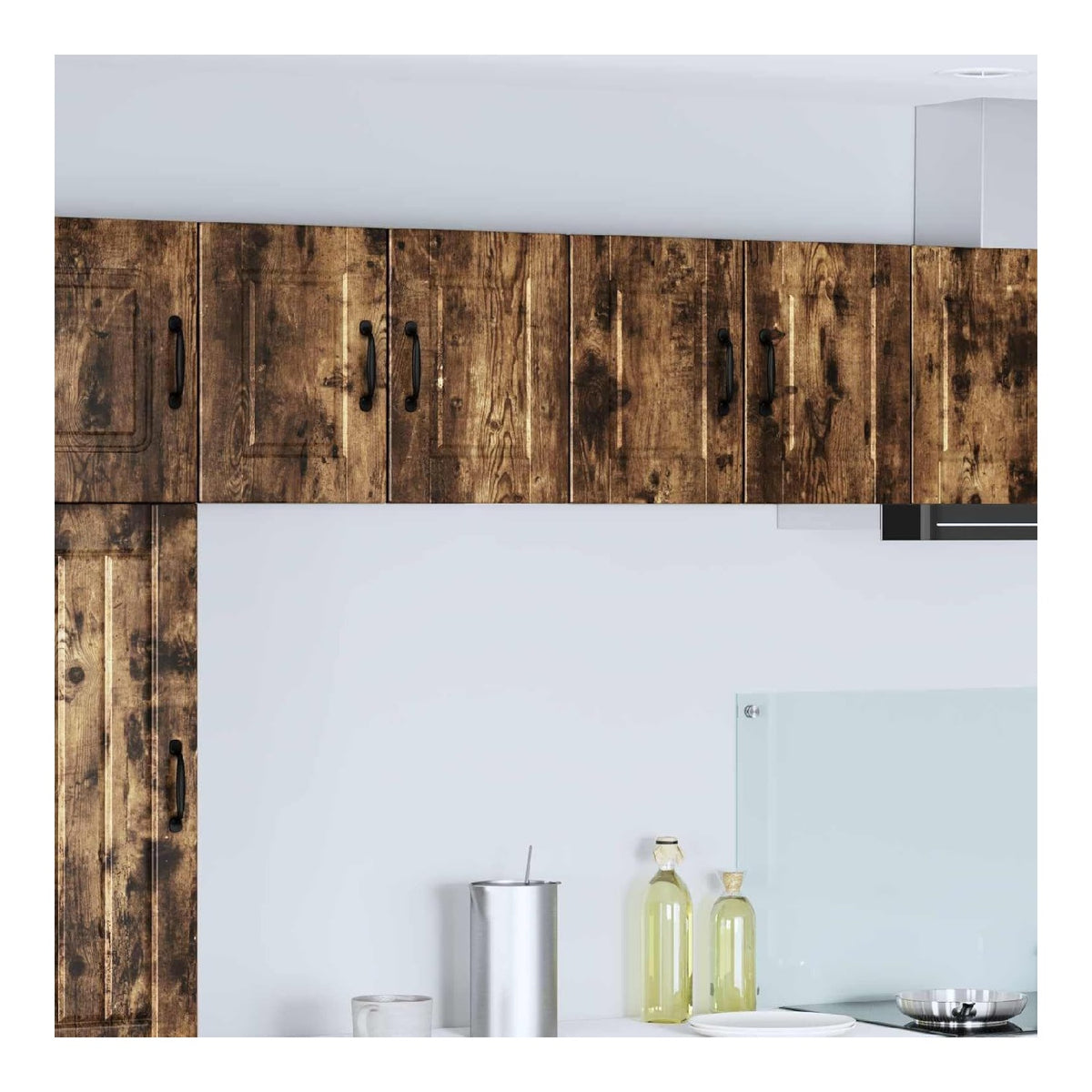 Wandschrank Porto 2er Set, geraucherte Eichenholz, Spanplatte, 60 x 31 x 40 cm 4 Regale Wandhalterung Kuchenmobel mit Lagerraum fur Geschirr sowie Lebensmittelvorrate, im Landhaus-Look