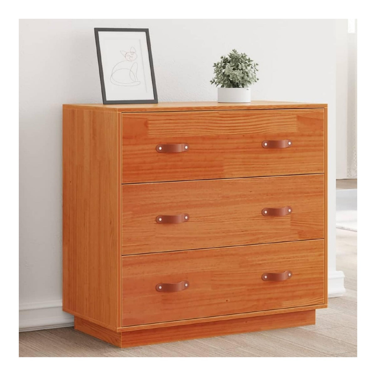 Sideboard Wachsbraun 80x40x75 cm Massivholz Kiefer, Kuchenmobel mit Stauraum, Wohnzimmer Schrank, Buffet Cabinet, Kuchen Aufbewahrung, stabiles Sideboard