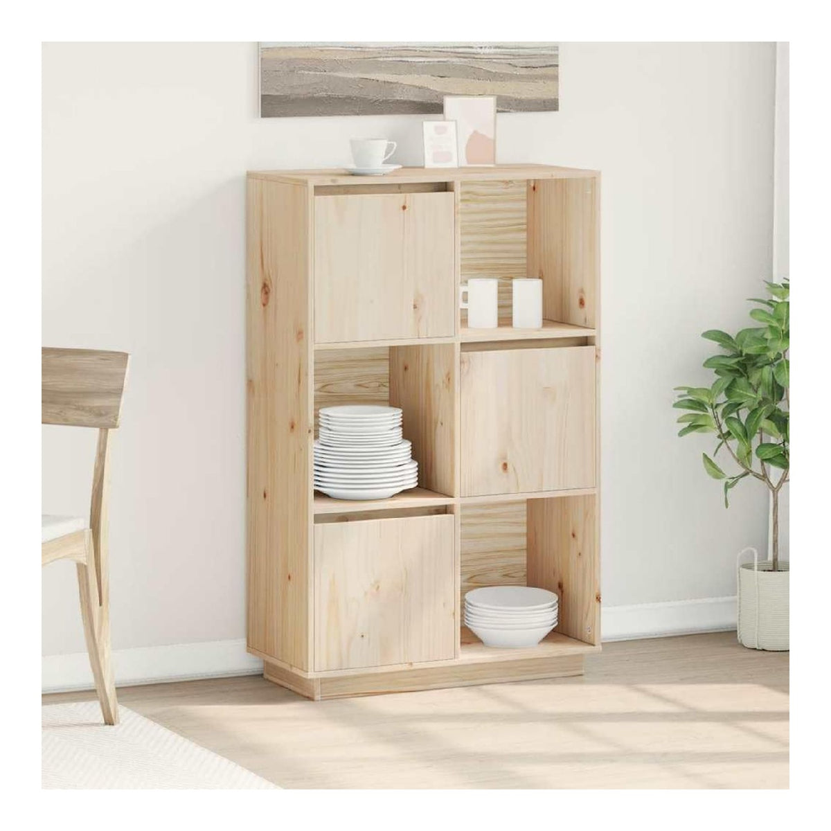 Highboard Massivholz Kiefer 74x35x117 cm Sideboard Schrank mit Stauraum, Kuchenmobel, Wohnzimmer Cabinet, Buffet und Kitchen Storage Cabinet, vielseitig nutzbar
