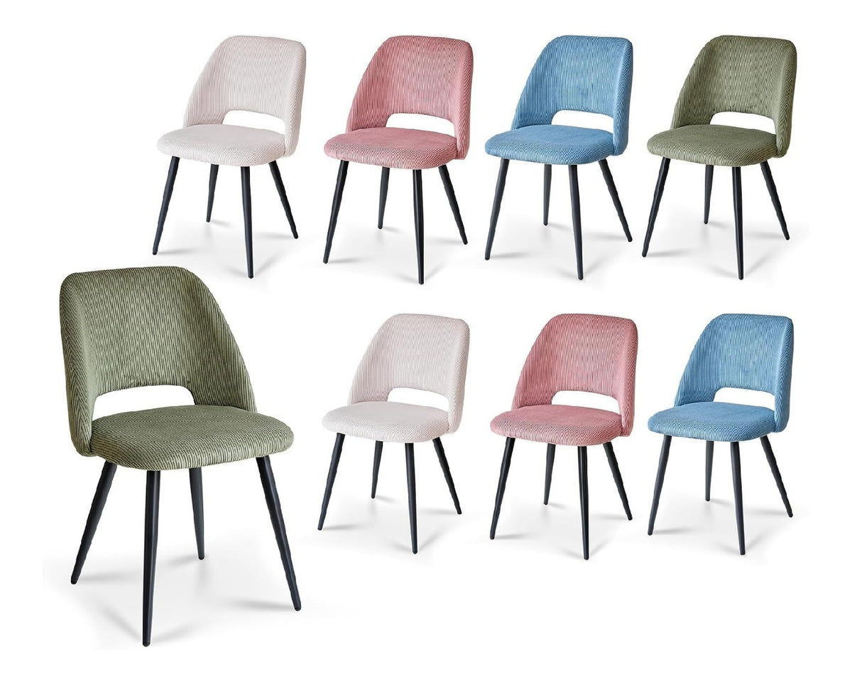 Esszimmerstuhle 4er Set, Stuhle Esszimmer, Kuchenstuhle, Durchbrochene Ruckenlehne, Gestreifter Cord, Geeignet fur Esszimmer, Wohnzimmer, Kuche, Schlafzimmer, Mischfarbe 1