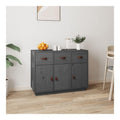 Sideboard Grau aus massivem Kiefernholz 100x40x75 cm mit 6 Fachern und 3 Schubladen Stauraum fur Wohnzimmer, Buro und Esszimmer als Buffet Cabinet und Storage Cabinet