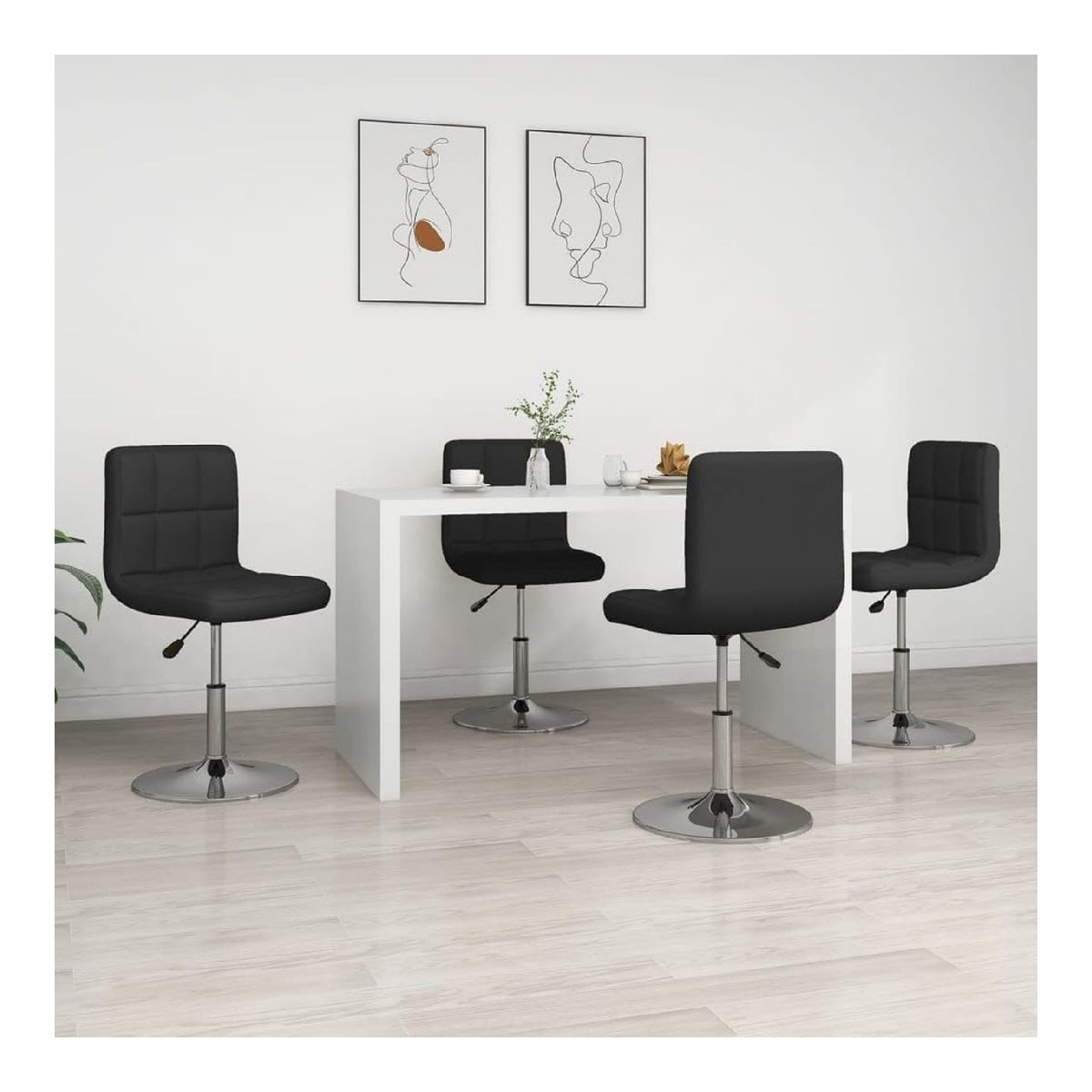 Esszimmerstuhle 4 STK. Schwarz Kunstleder, Hohenverstellbar, 360 Drehbar, Modernes Design, Robuste Verchromte Stahlbasis, Bequeme Kuchenstuhle