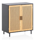 Wohnling Sideboard 80x40x86,5 cm Schwarz mit Wiener Geflecht, Kommode