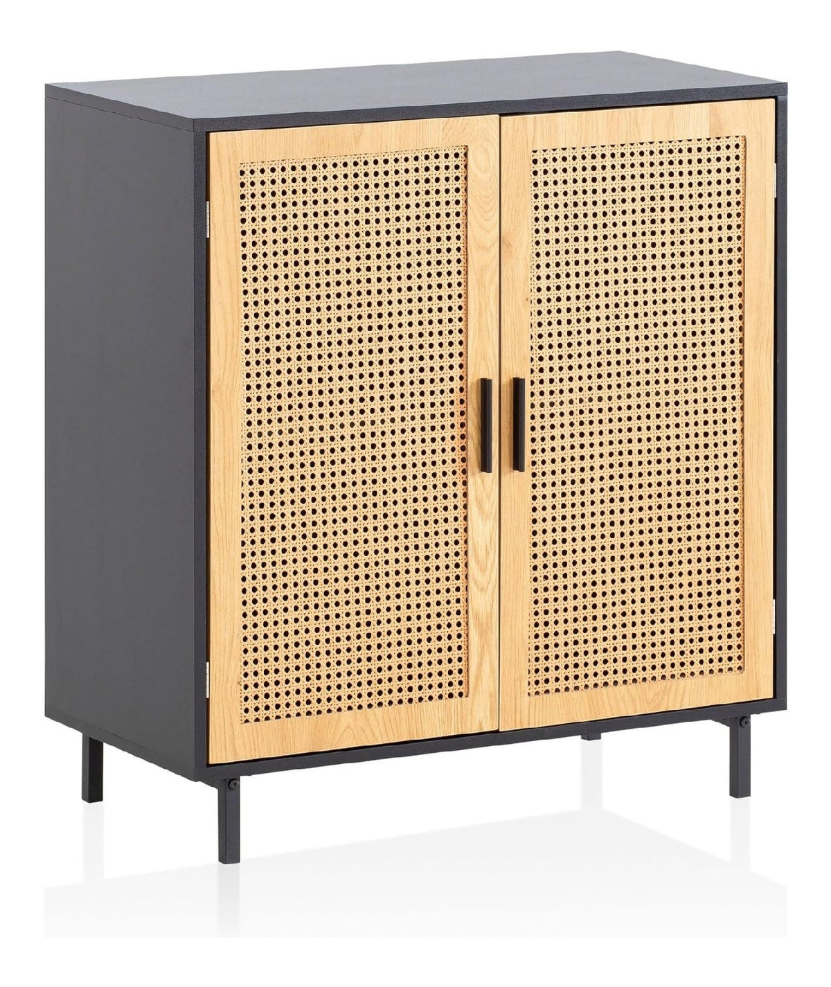 Wohnling Sideboard 80x40x86,5 cm Schwarz mit Wiener Geflecht, Kommode