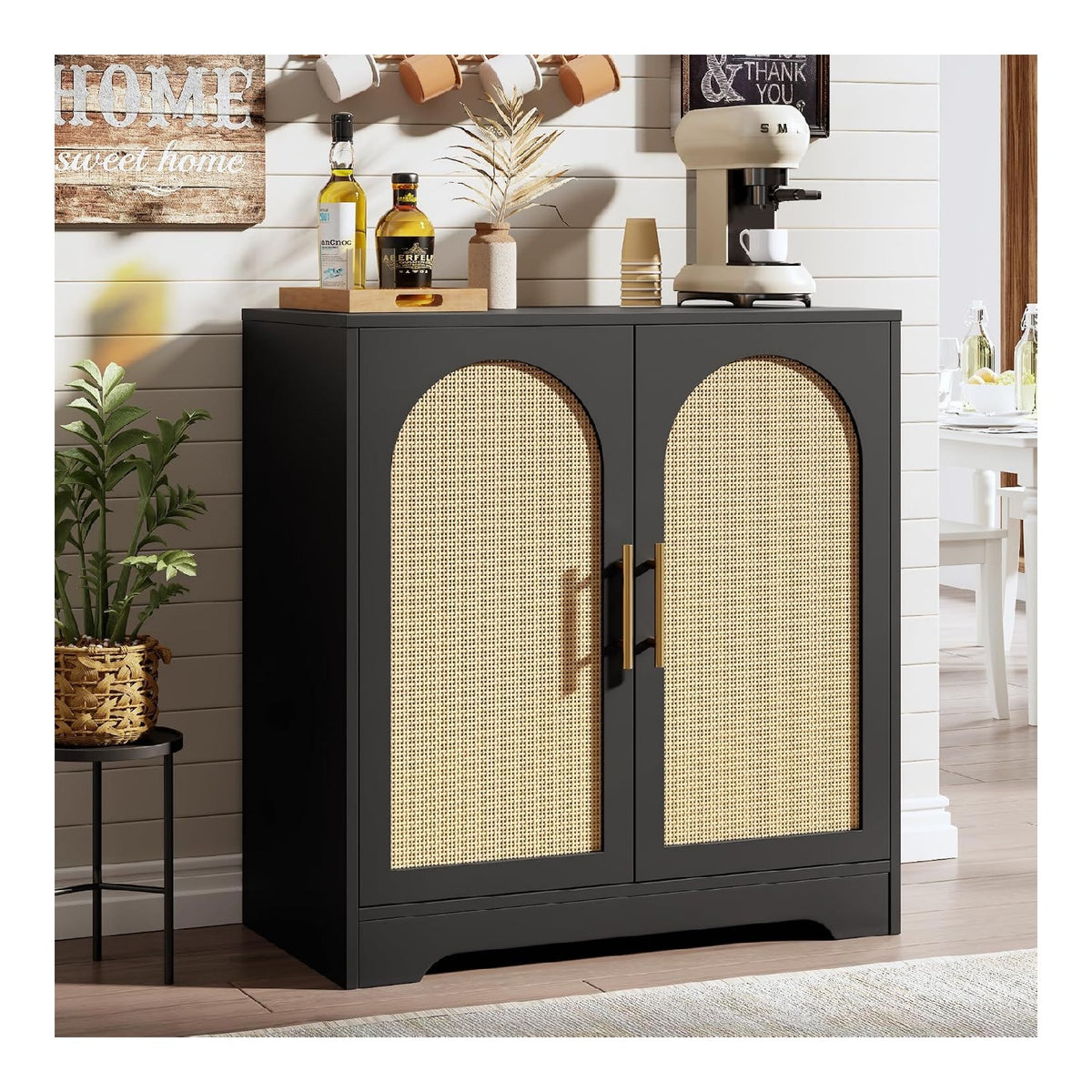 Rattan-Sideboard, Buffetschrank, 76,2 cm, gro er Aufbewahrungsschrank mit 4 Turen, moderner Konsolentisch, Akzent, Kaffeebar-Schrank fur Wohnzimmer, Kuche, Flur, Esszimmer, Eingangsbereich