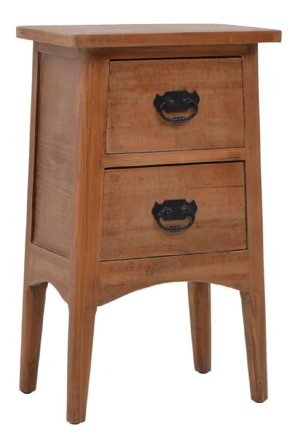 Nachtschrank aus massivem Tannenholz, braun, 40x29x68 cm, mit zwei Schubladen, ideal als Nachttisch oder Schlafkommode, einfache Montage.