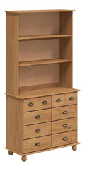 Solid Pine Wood Buffet Hutch with 8 Drawers, Honey Wax