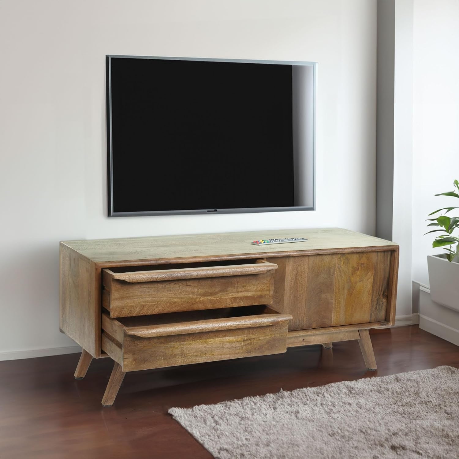 TV-Lowboard aus massivem Mangoholz mit Schublad