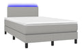 Boxspringbett mit Matratze & LED Jugendbett Polsterbett Bett Bettrahmen Bettgestell Hotelbett Schlafzimmerbett Gastebett Schlafzimmermobel 120 x 200 x 20 cm (B x L x H) Stoff Hellgrau