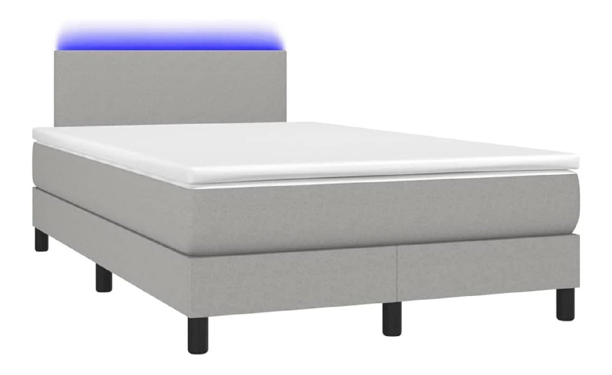 Boxspringbett mit Matratze & LED Jugendbett Polsterbett Bett Bettrahmen Bettgestell Hotelbett Schlafzimmerbett Gastebett Schlafzimmermobel 120 x 200 x 20 cm (B x L x H) Stoff Hellgrau