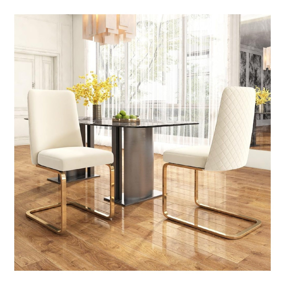 I0I&I0I Samt Esszimmerstuhl Diamant Design Komfortabler Lounge Stuhl mit Metallbeinen fur Esszimmer Wohnzimmer Schlafzimmer (Beige + Velvet)