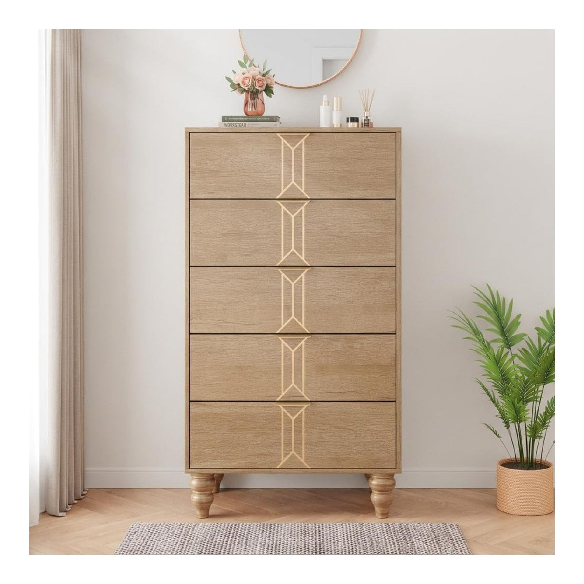Kommode mit 5 Schubladen, Vintage-Design, Holzbeinen & viel Stauraum