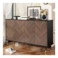 Sideboard Mit Fischgratmuster, 4 Turen Mit Soft-Close & Hohenverstellbaren Regalen, MDF Holz Buffet Fur Wohnzimmer, Flur, Esszimmer