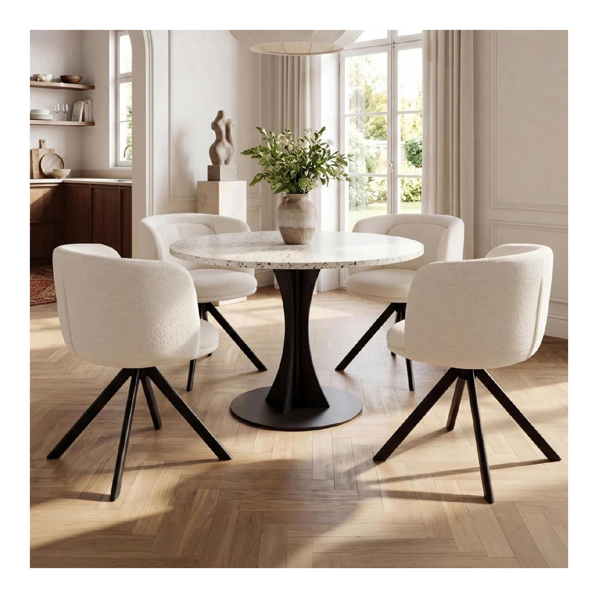 Esszimmerstuhle drehbar 4er Set, Kuchenstuhl aus Chenille, Wei