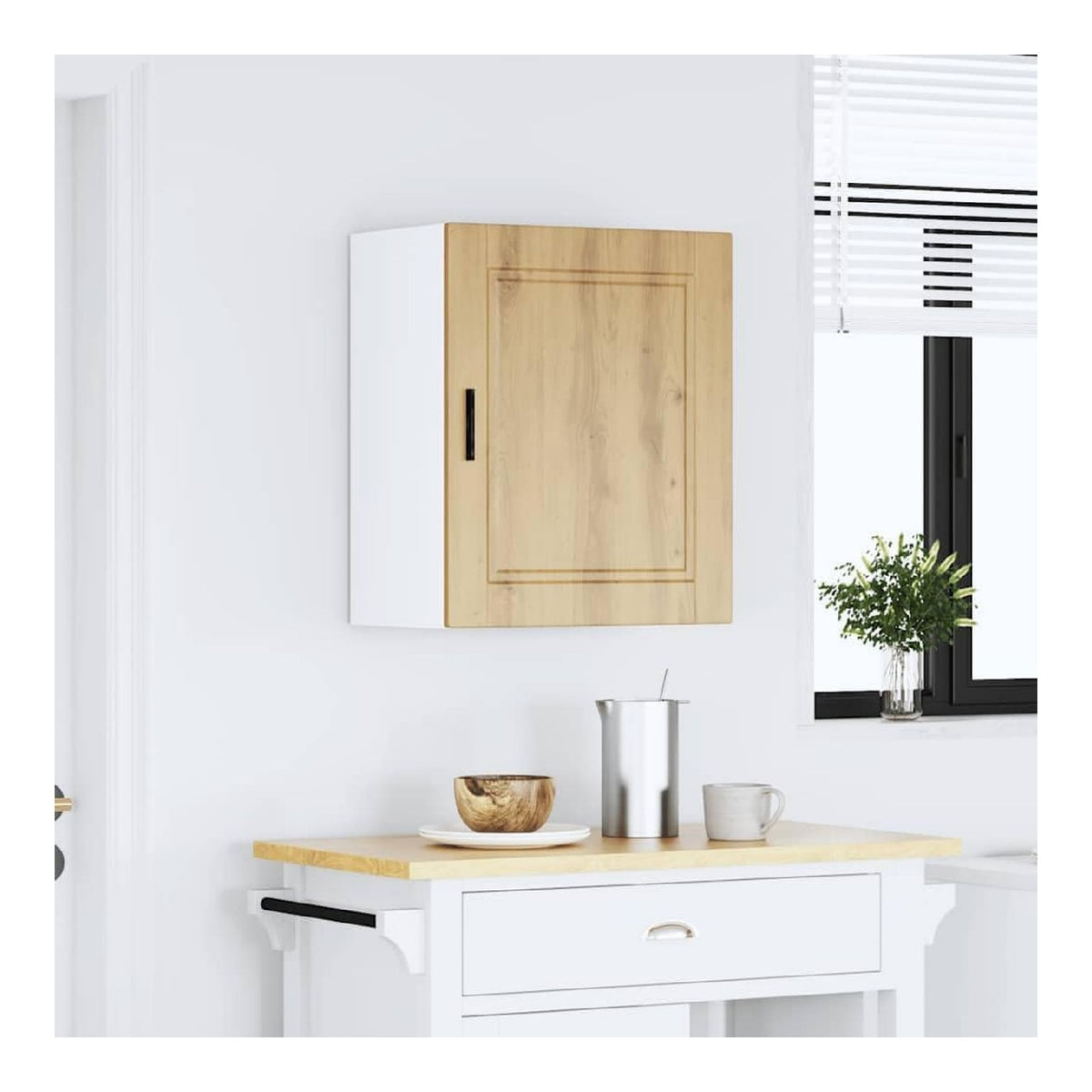 Hangender Kuchenschrank - Wandmontierte Aufbewahrungseinheit mit Tur fur Wohnzimmer, Flur, Badezimmer, Kuche, Natur
