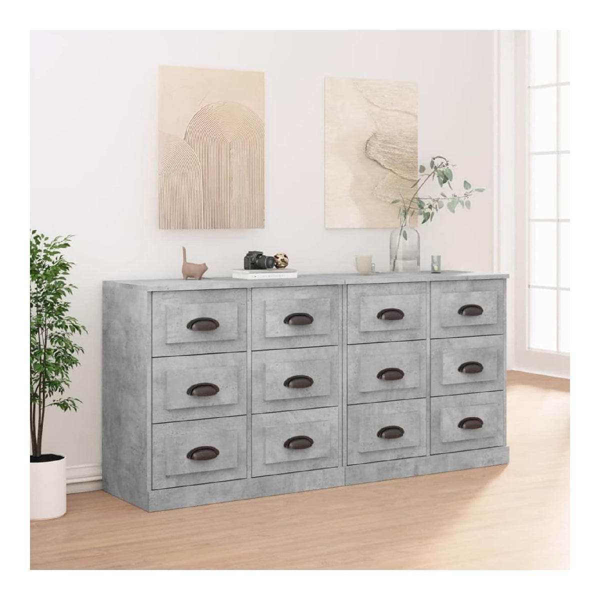 Sideboards 2 STK. Betongrau Holzwerkstoff Sideboard Wohnzimmer Fernseher Schrank Wohnzimmerschrank Sideboard KuChe - 3185283