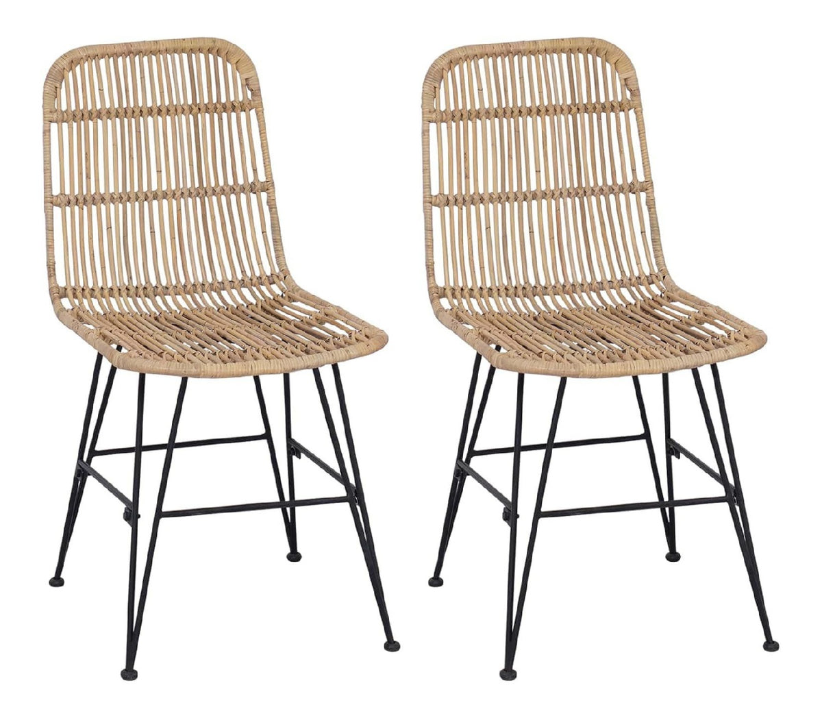Esststuhl 2 STK. Rattan und Stahl Natur 41 x 55 x 85 cm