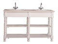 Landhausstil Doppel Waschbeckenschrank Wei /Hellgrau 150 x 54 x H. 90 cm - Massivholz Waschtisch - Badezimmermobel im Landhausstil
