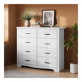 LINSY HOME Kommode 120 cm Breit - Modernes Sideboard - Schrank mit 8 Schubladen - Schubladenschrank - Kommodenschrank fur Wohnzimmer, Flur, Schlafzimmer - Wei 120x102x40 cm