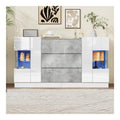 Hochglanz Kommode Wei Marmoroptik 140x35x75 cm - TV-Schrank mit Glas und 3 Schubladen, Sideboard fur Wohnzimmer, Esszimmer, Schlafzimmer