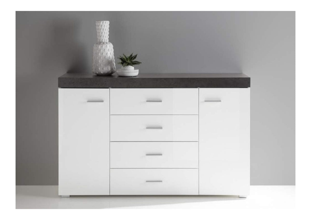Sideboard Kendall Chic, Kommode, Wohnzimmerkommode, 136 x 86 x 40 cm, wei /Dark concret