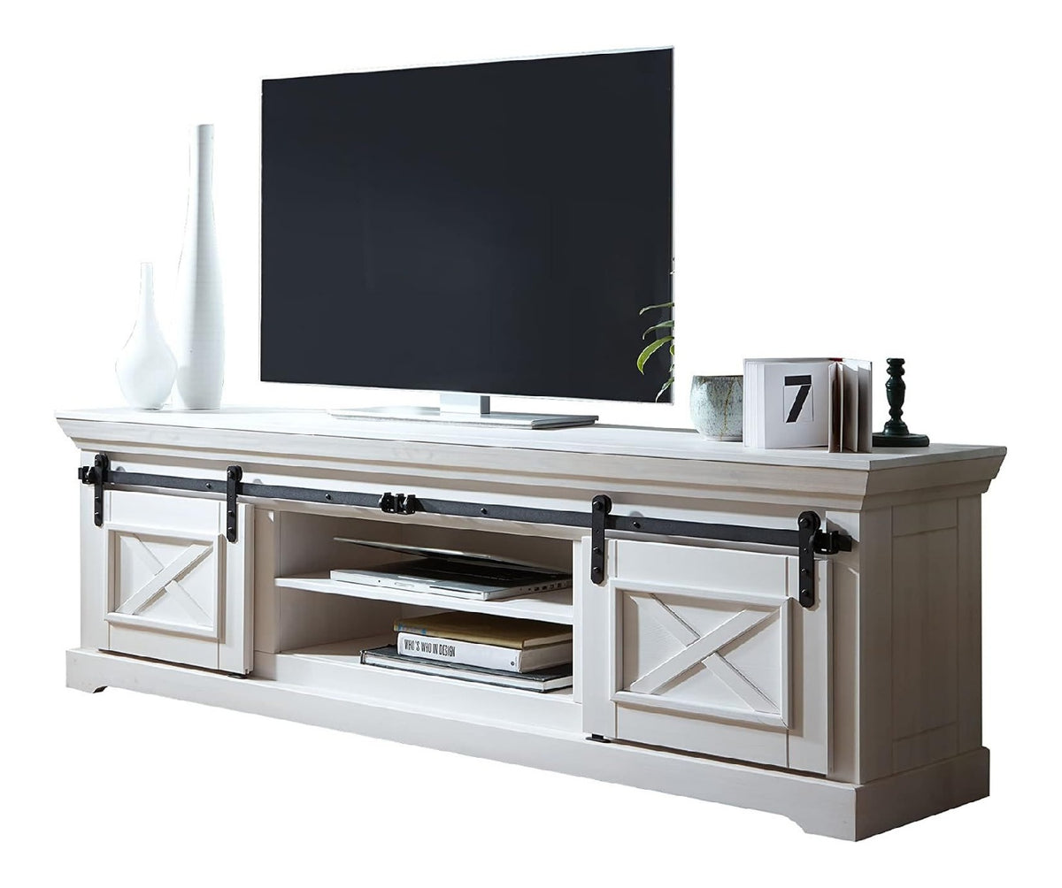 TV-Kommode Maribo in Kiefer massiv wei (BxHxT 189x57x40 cm) Fernsehkommode, TV-Board
