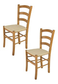 t m c s Tommychairs - 2er Set Stuhle Venice fur Kuche und Esszimmer, robuste Struktur aus lackiertem Buchenholz Farbton Eichenholz und gepolsterte Sitzflache mit Stoff Farbe Hanf bezogen