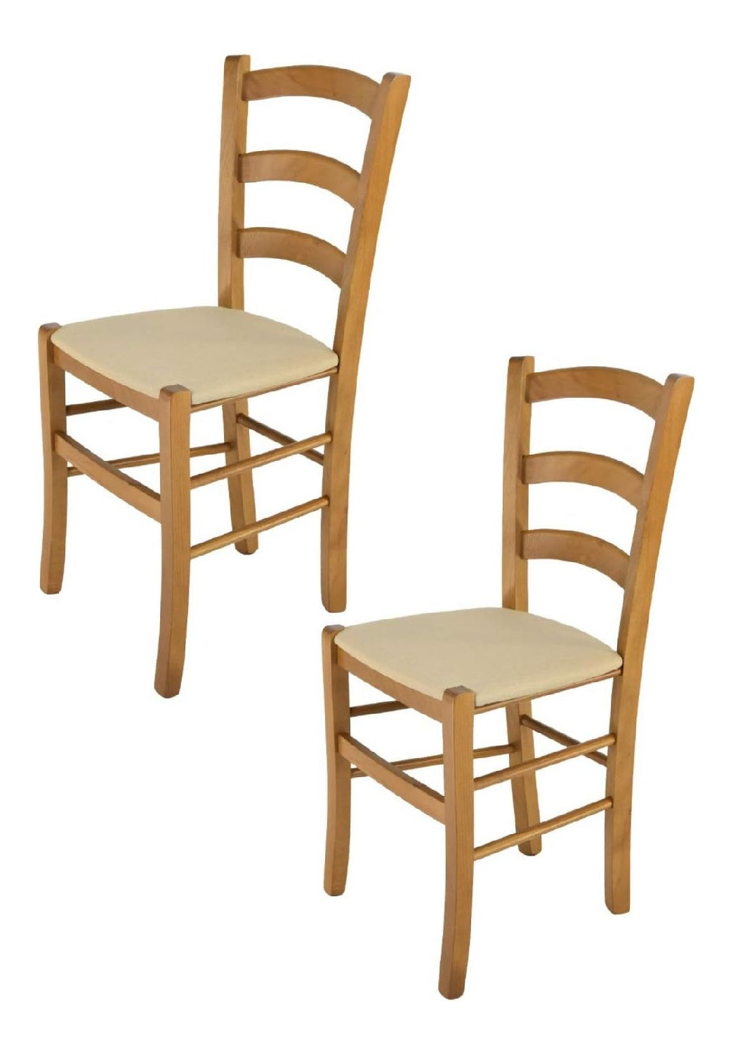 t m c s Tommychairs - 2er Set Stuhle Venice fur Kuche und Esszimmer, robuste Struktur aus lackiertem Buchenholz Farbton Eichenholz und gepolsterte Sitzflache mit Stoff Farbe Hanf bezogen