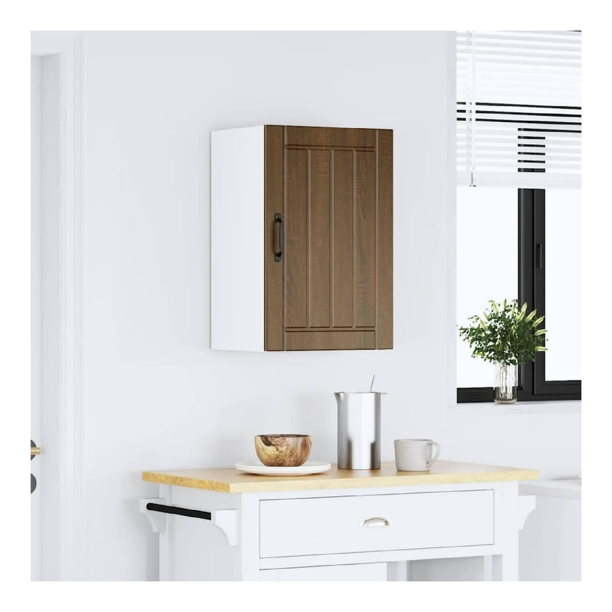 Kuchen-Hangeschrank Lucca Braun Eichen-Optik Holzwerkstoff 40x31x60 cm Wandmontage mit Glasturen fur Stauraum in Kuche, Esszimmer, Vorratsraum, Sideboard, Buffet, Kommode, Schubladen, Regal