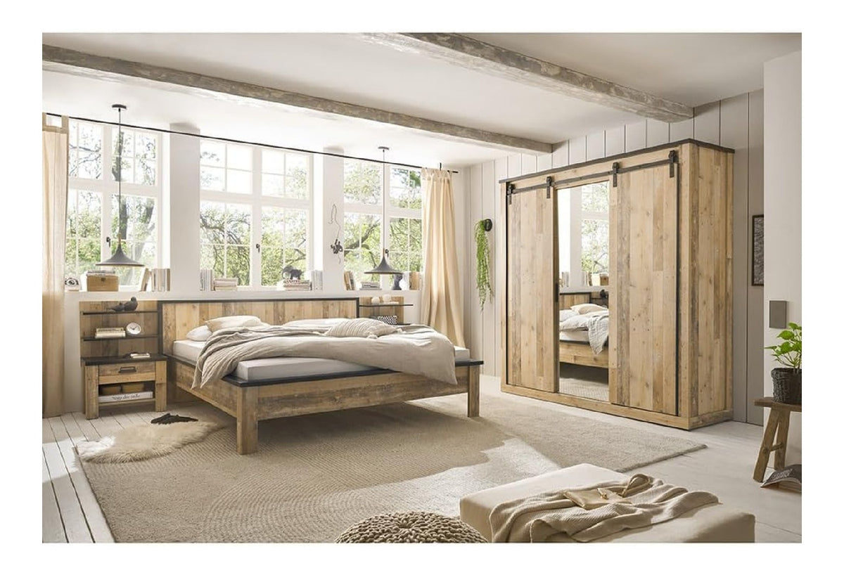 Schlafzimmer Set 6-teilig Bett 180x200cm in Old Style hell mit anthrazit Schlafzimmermobel