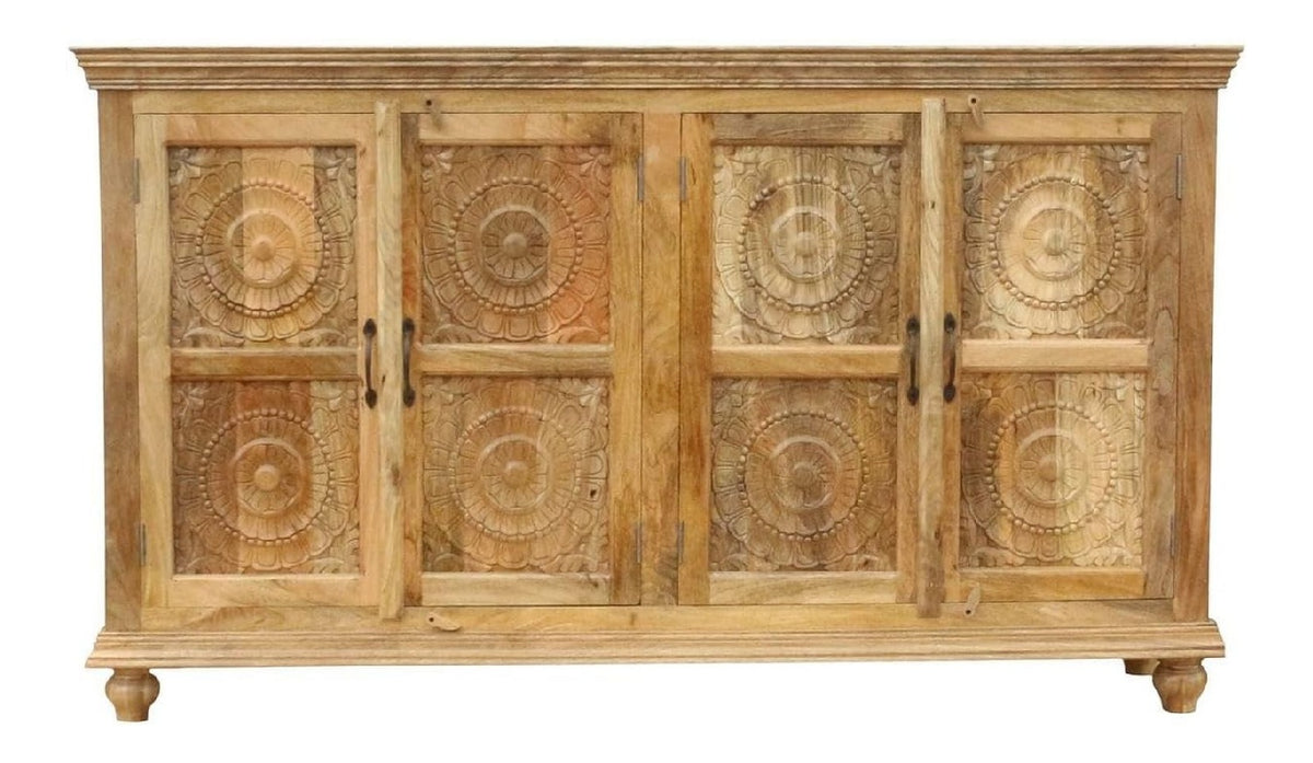 Sideboard Desna Indische Kommode aus Mangoholz mit Schnitzerei Oriental Indien Konsole Natur 180 cm