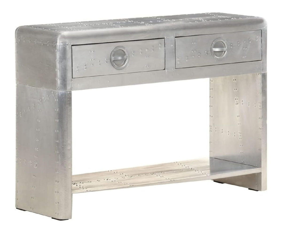 Aviator-Sideboard Flur 110 x 30 x 75 cm Silber Metall mit 2 Schubladen und Regal