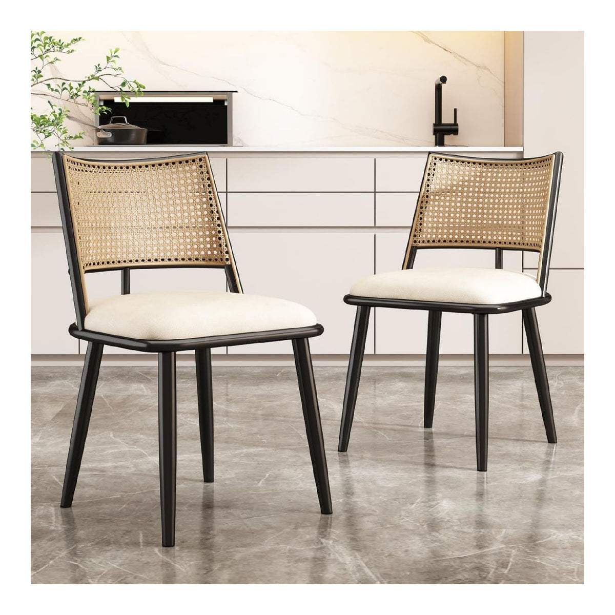 2er Esszimmerstuhle,Rattan-Ruckenlehne
